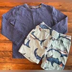 Boys MINI BODEN Navy LS Tshirt & JOULES Blue Shark PullOn Shorts Sz 3 4 Lot Of 2